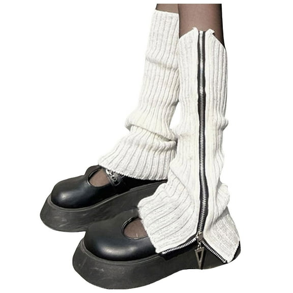 HNMKIU Japanese Gothic Knit Leg Warmers Winter Knee High Socks and Ankle Gaiters White,One Size