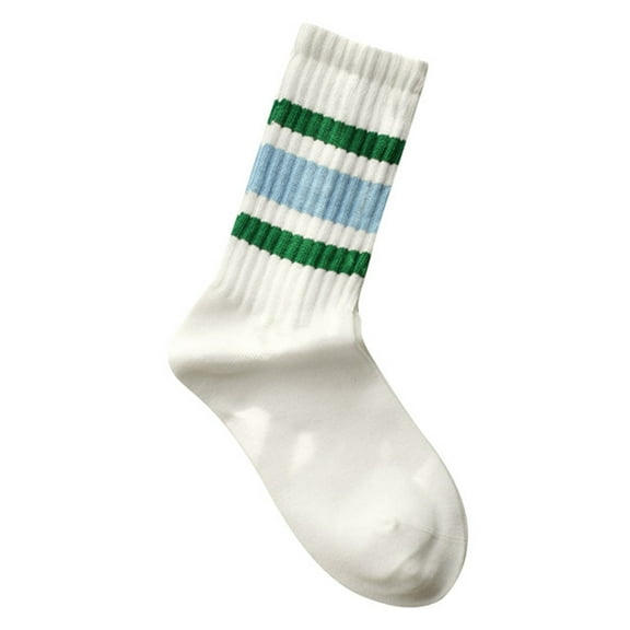 HNMKIU Japanese Style Thick Lined Retro Striped Socks For Women And Men Sporty Mid Calf Crew Pair Green,One Size