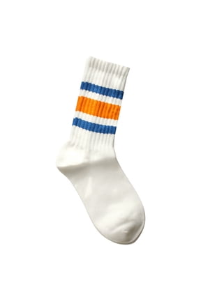Japanese Style Thick Lined Retro Striped Socks For Women And Men Sporty Mid Calf Crew Pair Orange,One Size