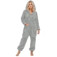 thumbnail image 1 of HNMKIU Jumpsuits for Women Fuzzy Hoodie Long Sleeve Romper Pajamas with Pockets Warm Winter Loungewear Light Gray,XL, 1 of 5