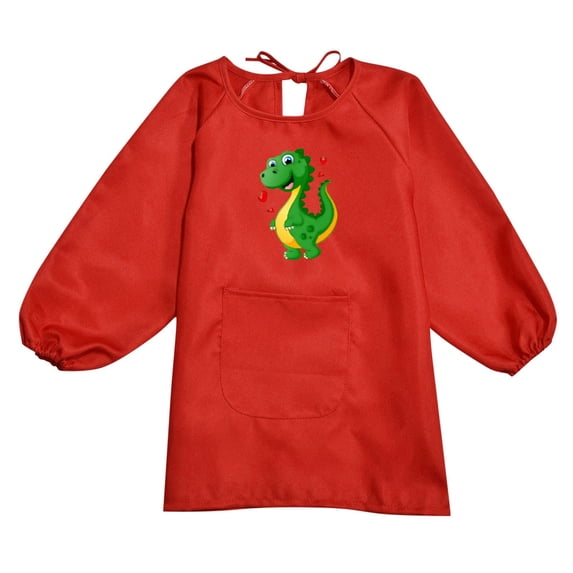 HNMKIU Kids Artist Smock Apron Long Sleeve Protective Painting Wear With Front Pocket For Young Girls Red,4-8 Years