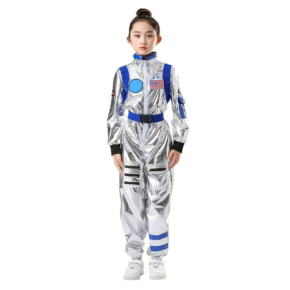 HNMKIU Kids Astronaut Play Jumpsuit for Space Carnival Performance and Dress Up Blue,7-9 Years