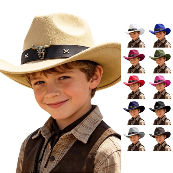HNMKIU Kids Cowboy Hat Playful Western Style Fedora Hat For Little Boys And Girls Outdoor Party Casual Sun Protection