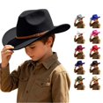 thumbnail image 1 of HNMKIU Kids Cowboy Hat Solid Color Fedora for Boys Girls Casual Daily Western Style Summer Sun Protection, 1 of 4