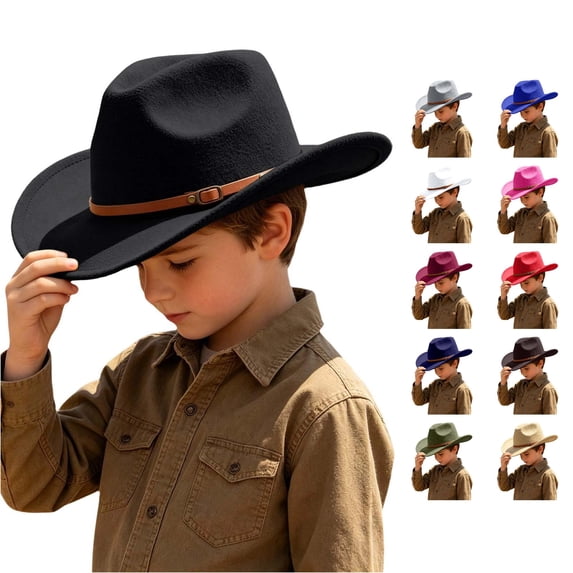 HNMKIU Kids Cowboy Hat Solid Color Fedora for Boys Girls Casual Daily Western Style Summer Sun Protection