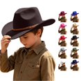 thumbnail image 1 of HNMKIU Kids Cowboy Hat Solid Color Fedora for Boys Girls Casual Daily Western Style Summer Sun Protection, 1 of 4