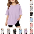 thumbnail image 1 of HNMKIU Kids Girls Short Sleeve T Shirts Kids Summer Oversized Tops Casual Crewneck Basic Tees, 1 of 6