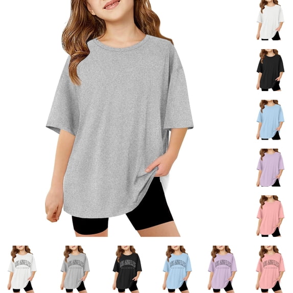 HNMKIU Kids Girls Short Sleeve T Shirts Kids Summer Oversized Tops Casual Crewneck Basic Tees