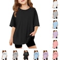 thumbnail image 1 of HNMKIU Kids Girls Short Sleeve T Shirts Kids Summer Oversized Tops Casual Crewneck Basic Tees, 1 of 6