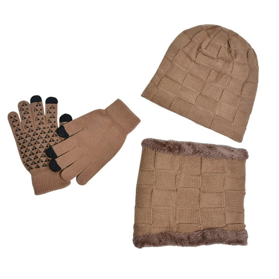 HNMKIU Kids Gloves Winter 3Pcs/Set Boys Hat Lined Hat Scarves Gloves for Toddler Boy Girls Children Winter Warm Knit Cap Kids Set for Cold Weather Khaki,2-8 Years