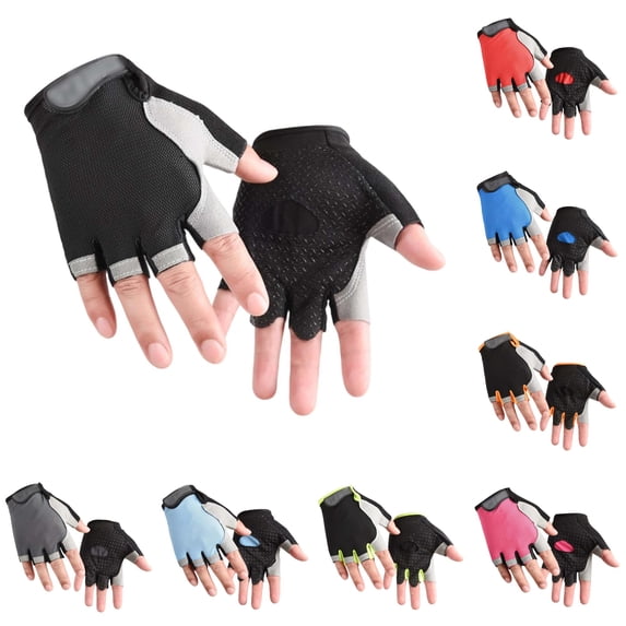 HNMKIU Kids Half Finger Cycling Gloves for Outdoor Sports Exercise Breathable Open-Finger Design -On Grip for Biking Skateboarding Roller Skating Unisex Youth Ages 4-12 Black - 10-12