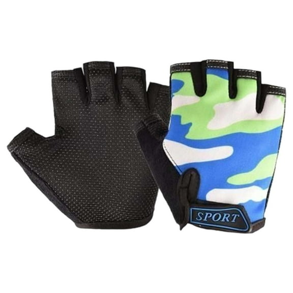 HNMKIU Breathable Fingerless Kids Sports Gloves for Outdoor Cycling Training and Exercise with Secure Grip Green,6-12