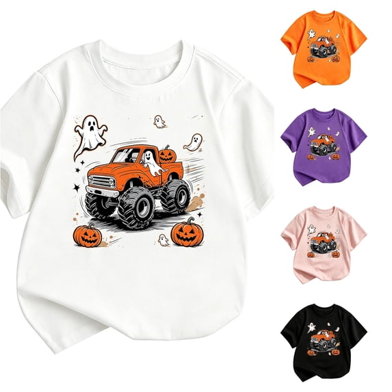 HNMKIU Kids Halloween Short Sleeve Crewneck Tee Shirts for Girls Boys Casual Summer Fashion