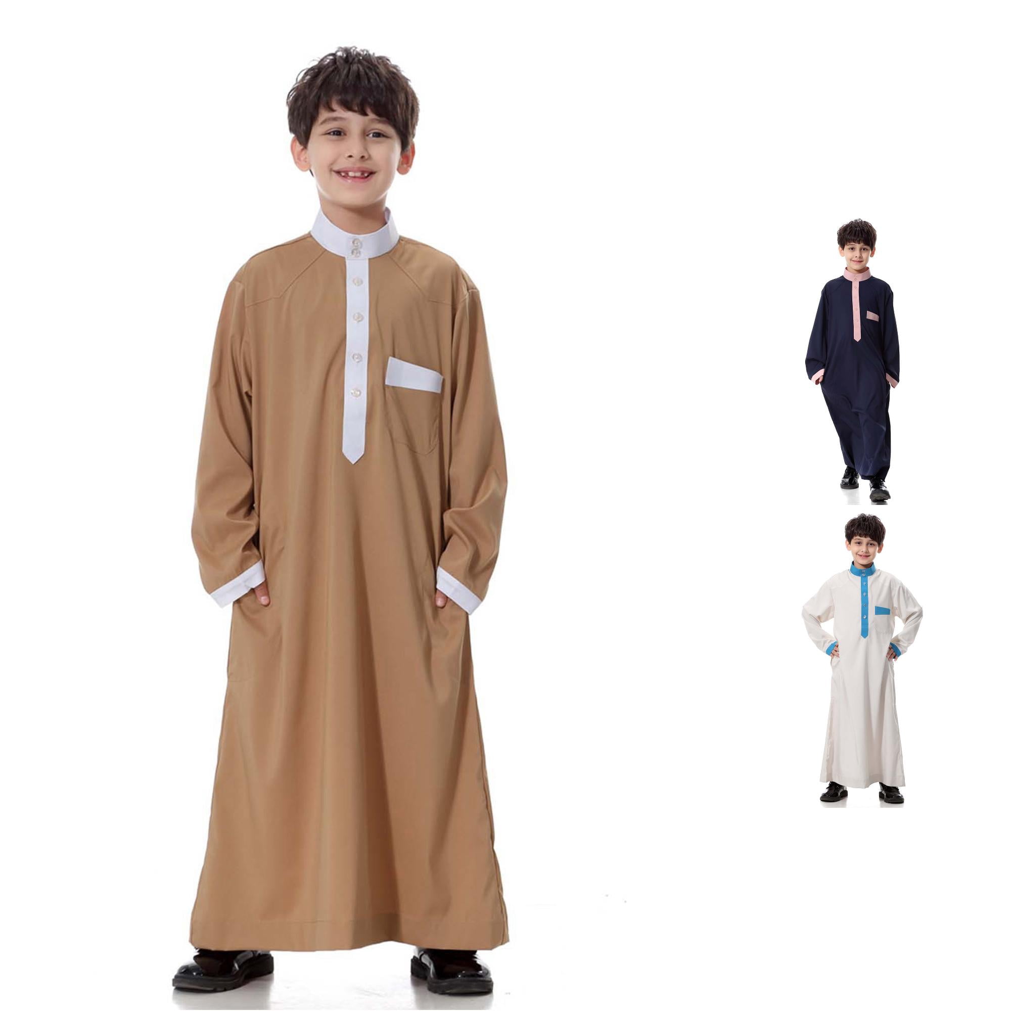 HNMKIU Kids Jacket Arabic Thobe Kaftan Long Sleeve Crew National ...