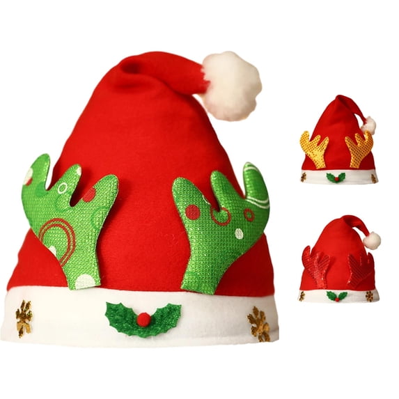 HNMKIU Kids Santa Hat with Reindeer for Festive Holiday Dress Up Winter Party Celebrations and Game Role Play Green - 2-12 Years