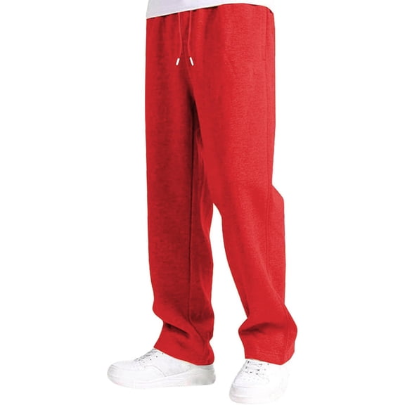 HNMKIU Kids Solid Color Wide Leg Sweatpants for Boys and Girls with Drawstring Waistband and Side Pockets Casual Pants for Boys High Waisted Joggers Z03_Red,120