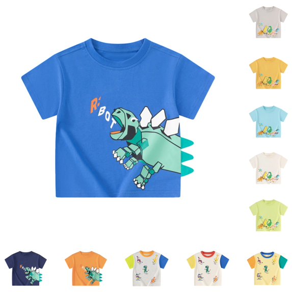 HNMKIU Kids Summer T-shirt Cute Dinosaur Graphic Short Sleeve Tee Crewneck Casual Round Neck Top
