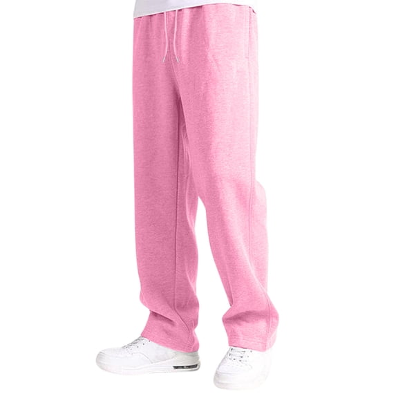 HNMKIU Kids Sweatpants Boys Girls Baggy Straight Leg Open Bottom Casual Pants Elastic Waist Athletic Joggers with Pockets Pink,11-12 Years