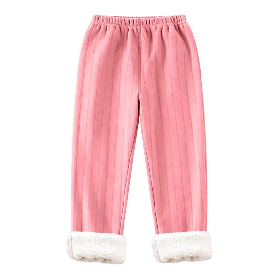 HNMKIU Kids Sweatpants Thermal Base Layer Winter Warm Lined Tights Comfortable Stretch Fit Mid Waist Long for Cold Weather Pink,13-14 Years