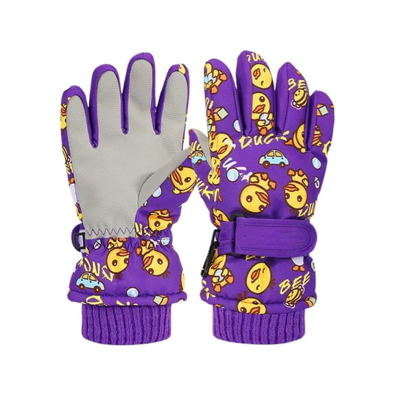 HNMKIU Kids Thermal Insulated Ski Gloves And Mittens For Outdoor Winter Sports Snowboarding Biking With Adorable Cartoon Designs Purple,M