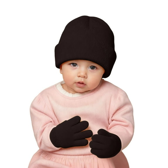 HNMKIU Kids Winter Gloves Soft Kids Winter Hat with Mittens for Boys Girls Baby Toddler Youth Cold Weather Lined Cap and Gloves Set for Ages 2 to 8 Years Coffee,2-8 Years