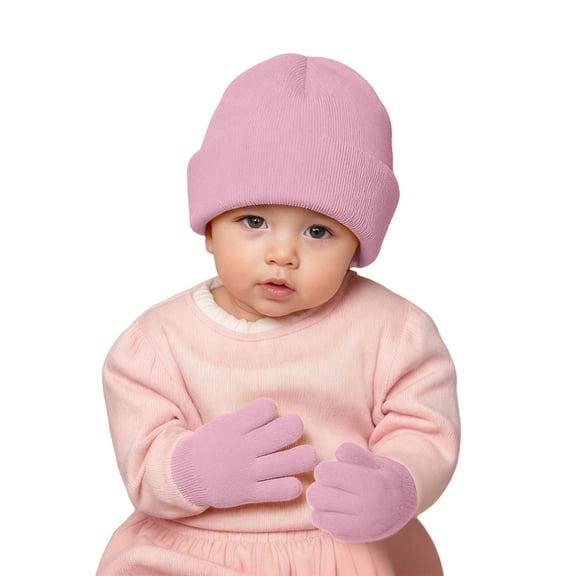 HNMKIU Kids Winter Gloves Soft Kids Winter Hat with Mittens for Boys Girls Baby Toddler Youth Cold Weather Lined Cap and Gloves Set for Ages 2 to 8 Years Pink,2-8 Years