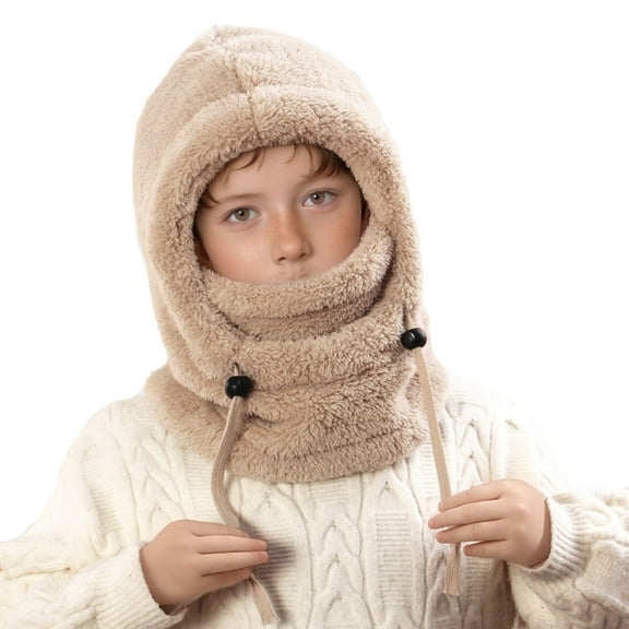 HNMKIU Kids Winter Hats Kids Winter Warm Hat with Ear and Neck Gaiter Thermal for Cold Weather Outdoor Activities Skiing Cycling Windproof Khaki,3-10 Years