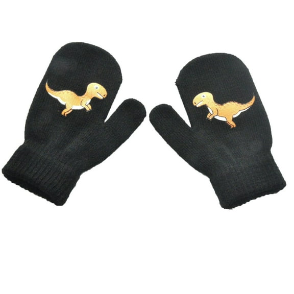 HNMKIU Kids Winter Lined Knitted Mittens With Dinosaur Design For Toddlers Soft Comfortable Outdoor Play Cold Weather BK2,1-3 Years