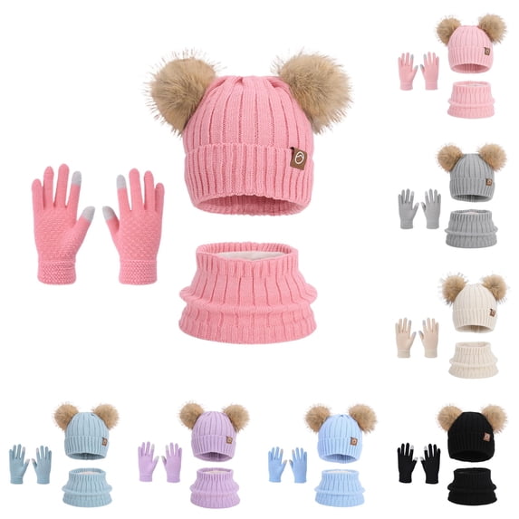 HNMKIU Kids Winter Scarf Hat Set Thermal Knitted Lined Warm Outdoor Accessories For Boys Girls Cold Weather Watermelon Red - One Size