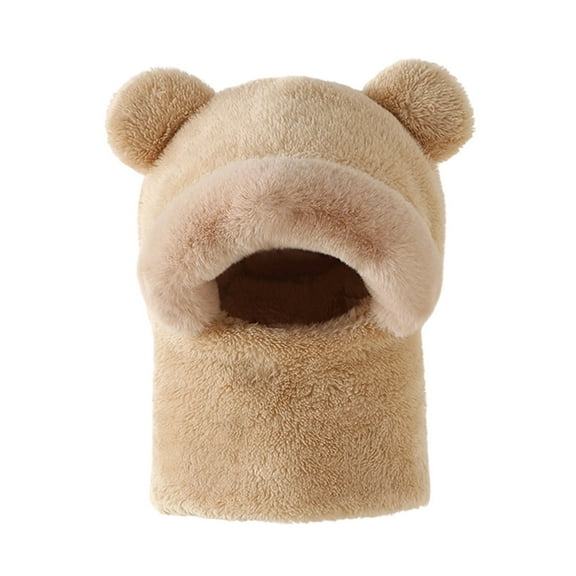 HNMKIU Kids Winter Scarf and Hat Set Thickened Windproof Ear for Boys Girls Age 3 to 7 Years Khaki,3-7 Years