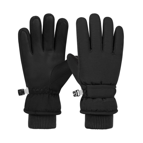HNMKIU Kids Winter Ski Gloves Thermal Lined Snowboard Mittens For Cold Weather Youth Children Black,11-15 Years