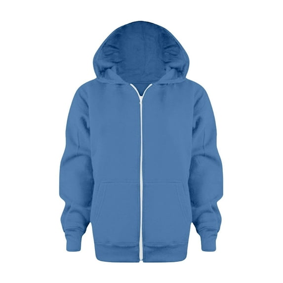 HNMKIU Kids Zip Up Hoodie Fashion Solid Color No Drawstring Pullover Open Front Jacket for Teens Blue-2,5-6 Years