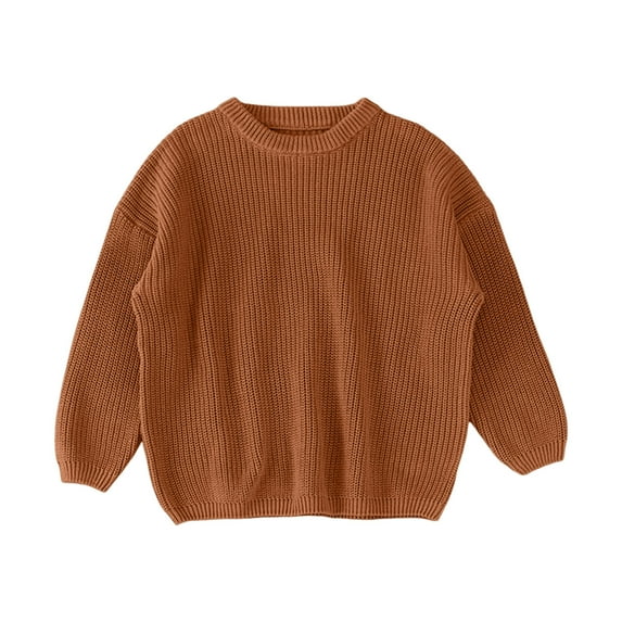 HNMKIU Knit Sweater Round Neck Long Sleeve Pullover Sweatshirt Solid Fall Sweaters for Toddler Baby Girl and Boy Brown-3,9-12 Months