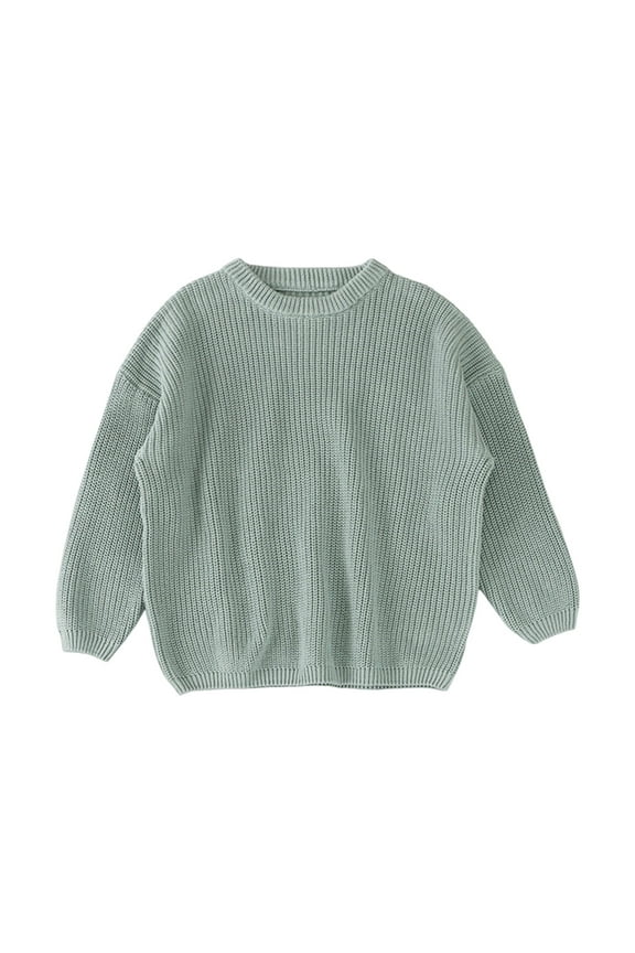 Knit Sweater Round Neck Long Sleeve Pullover Sweatshirt Solid Fall Sweaters for Toddler Baby Girl and Boy Light Blue-3,6-9 Months