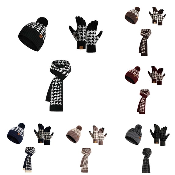 HNMKIU Knitted Scarf Hat Winter Warm Soft Textured Cold Weather Fashion Accessory Set Black - One Size