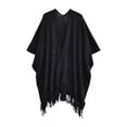 thumbnail image 1 of HNMKIU Knitted Shawl Tassel Long Plus Size Autumn And Winter Outerwear Neck Cape Cloak For Everyday Versatile And Cozy Fashion Black,One Size, 1 of 3