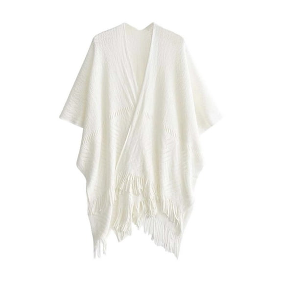 HNMKIU Knitted Shawl Tassel Long Plus Size Autumn And Winter Outerwear Neck Cape Cloak For Everyday Versatile And Cozy Fashion White,One Size