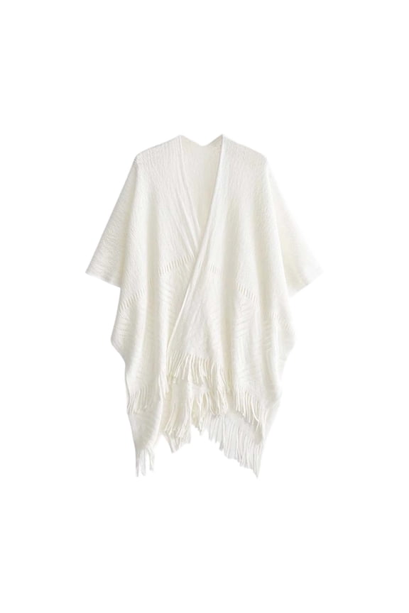 Knitted Shawl Tassel Long Plus Size Autumn And Winter Outerwear Neck Cape Cloak For Everyday Versatile And Cozy Fashion White,One Size