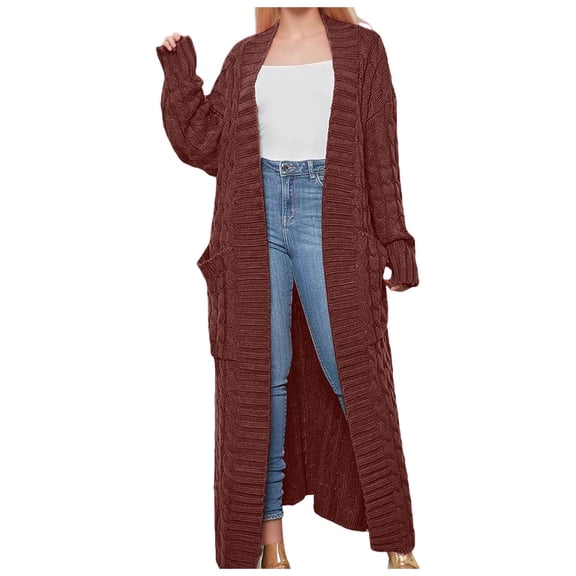 HNMKIU Knitted Sweater Coat Long Cardigan Warm Winter Fashion Outerwear Casual Oversized Button Front Pocket Detail Womens Sweaters Coffee,S