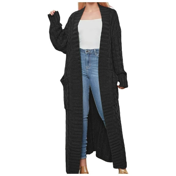 HNMKIU Knitted Sweater Coat Long Cardigan Warm Winter Fashion Outerwear Casual Oversized Button Front Pocket Detail Womens Sweaters Dark Gray,XL