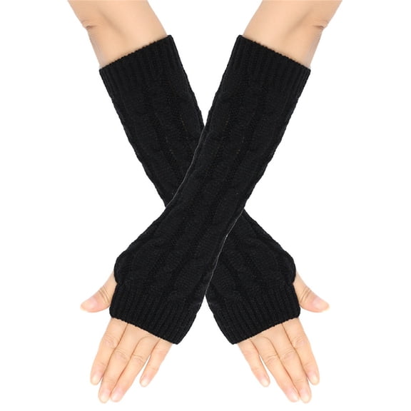 HNMKIU Knitted fingerless gloves for women with Thumb Hole Unisex Warm Gloves Long Arm Warmers for Texting in Winter and Fall Black,One Size