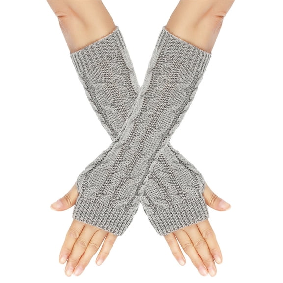 HNMKIU Knitted fingerless gloves for women with Thumb Hole Unisex Warm Gloves Long Arm Warmers for Texting in Winter and Fall Grey,One Size