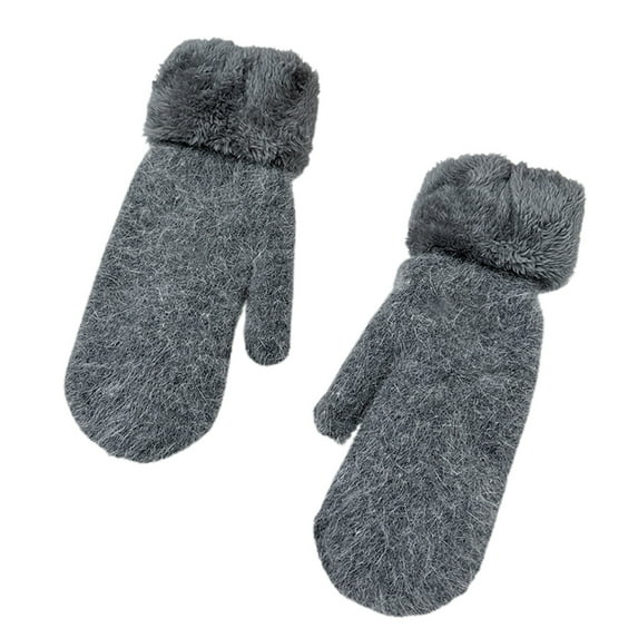 HNMKIU Korean Style Winter Fashion Warm Mittens Full Finger Knitted Gloves For Women And Girls Pure Color Versatile Design Dark Gray,One Size