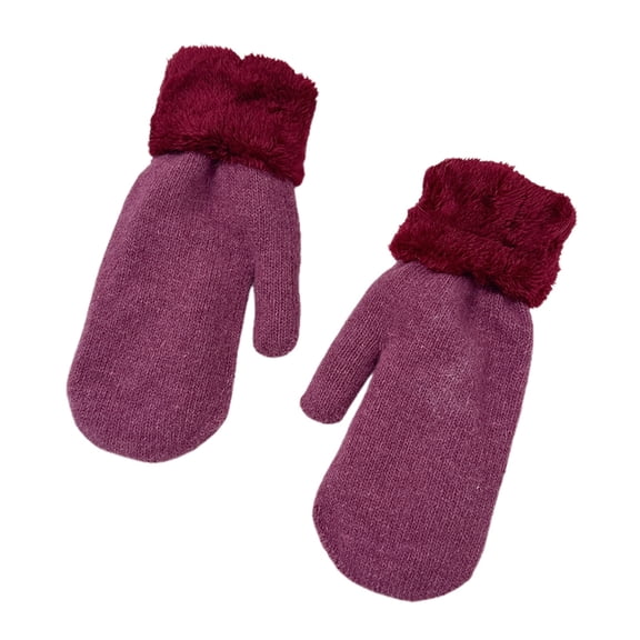 HNMKIU Korean Style Winter Fashion Warm Mittens Full Finger Knitted Gloves For Women And Girls Pure Color Versatile Design Purple,One Size