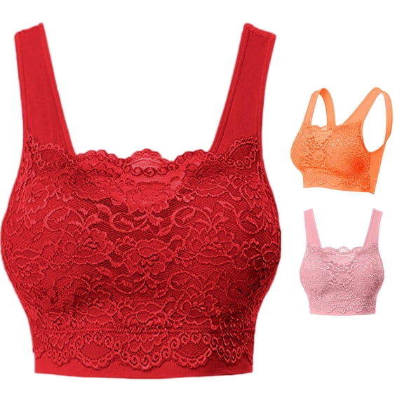 HNMKIU Lace Front Closure Seamless Sports Bra for Women with Removable Pads Breathable Pullover Crop Top Underwire Wirefree Daily Activewear Red - XXL