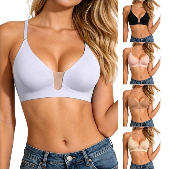 HNMKIU Lace Underwire Bra Back Strappy Full Coverage Everyday Comfort T-Shirt Daily Solid Seamless Design White - S