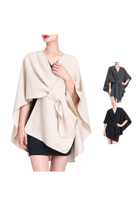 Ladies Evening Wrap Ladies Autumn Winter Imitation Collar Hooded Shawl Cape Woolen Coat Large Size Cardigan Wraps Beige,One Size