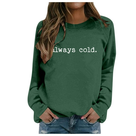 HNMKIU Ladies Fashion Casual Autumn Winter English Letter Print Round Neck Womens Sweatshirts Long Sleeve Top 06_Dark Green,XXL