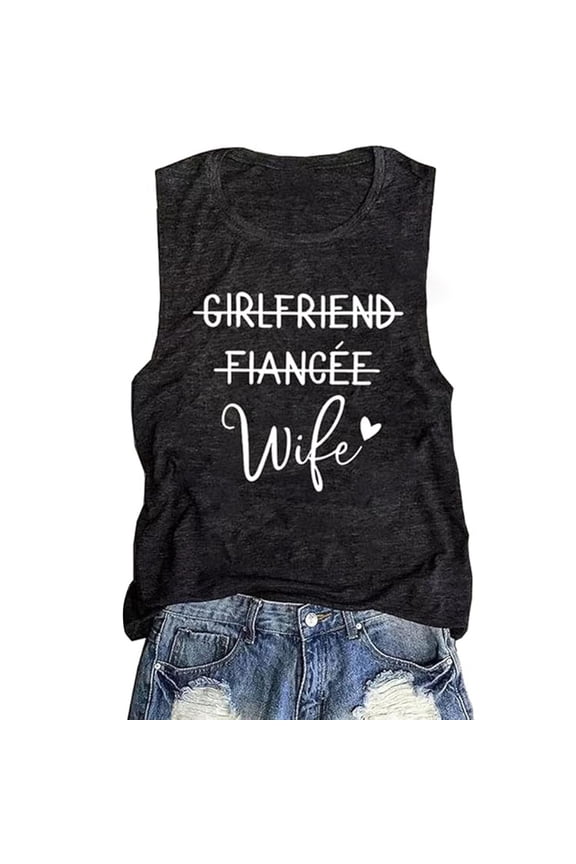 Ladies Fashion Casual Letter Printed Short Sleeved Camisole Top Large Size for Summer Womens Tank Tops 01_Black,S