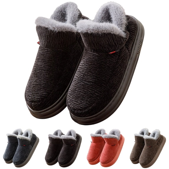 HNMKIU Slippers for Men Winter Warm Closed Soft Modern Comfortable Memory Foam High Top Heel Cover Lined Indoor Outdoor Winter Slippers Black,8.5